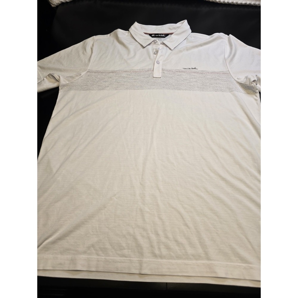 Travis Mathew Men's XL Polo Shirt White Chest Stripe Pima Cotton Blend Golf